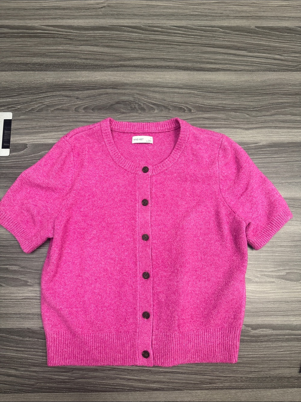 Nine West Short-Sleeve Button-Front Cardigan in Hot Pink